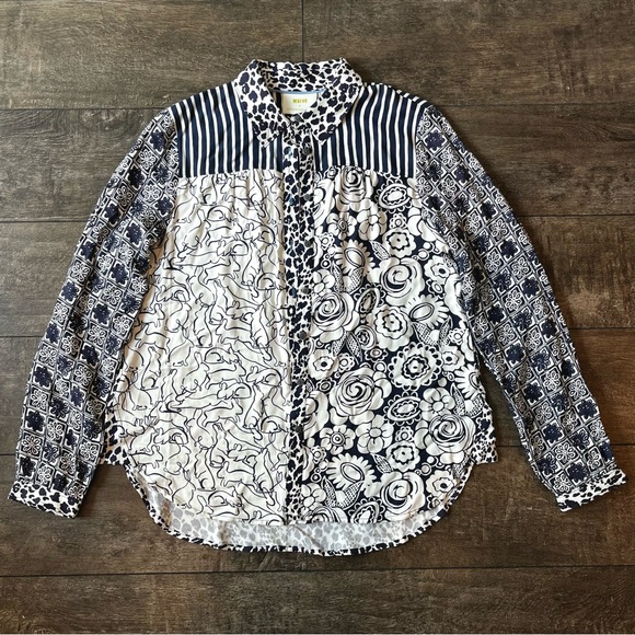 Blue and white floral print blouse - Picture 2 of 8